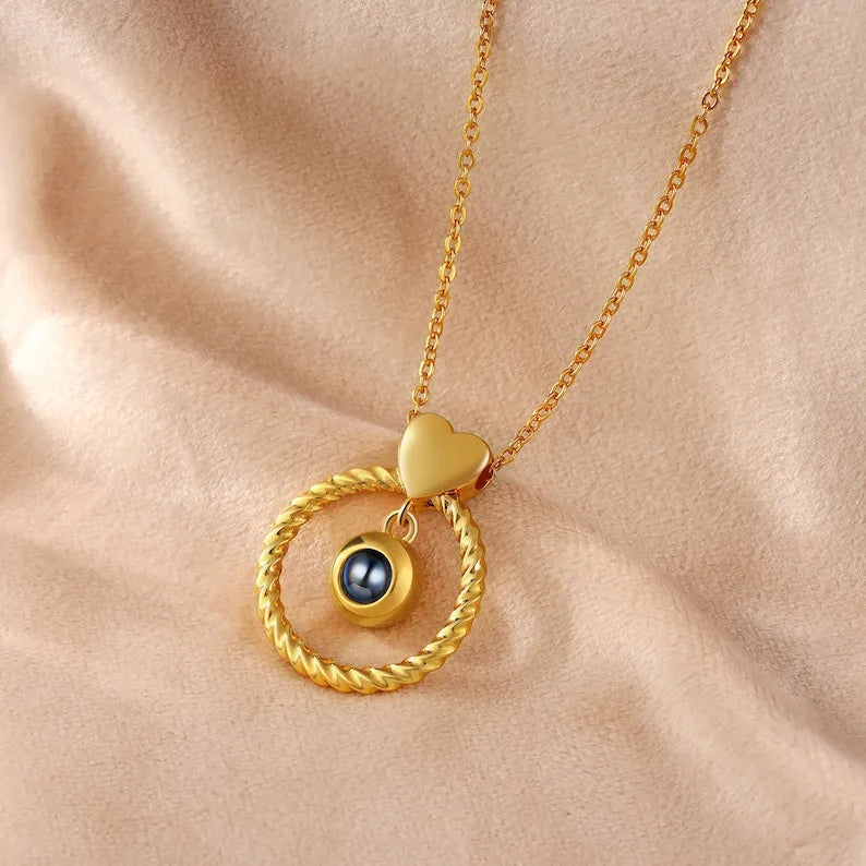 Custom Photo Projection Necklace Memorial Picture Jewelry Pet Family Photo Necklace Wedding Birthday Graduation Valentines Gift for Her