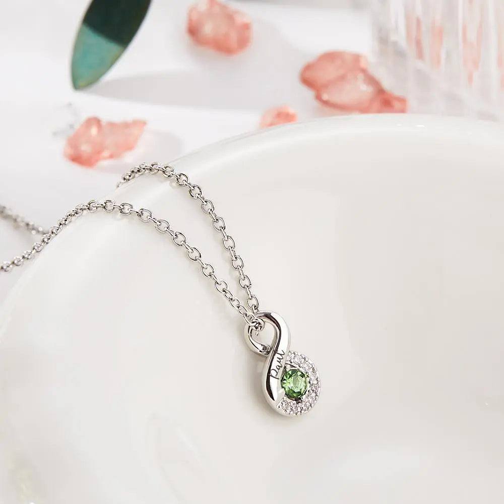 Custom Engraved Name Birthstone Necklace Infinity Creative Gifts Valentines Gift