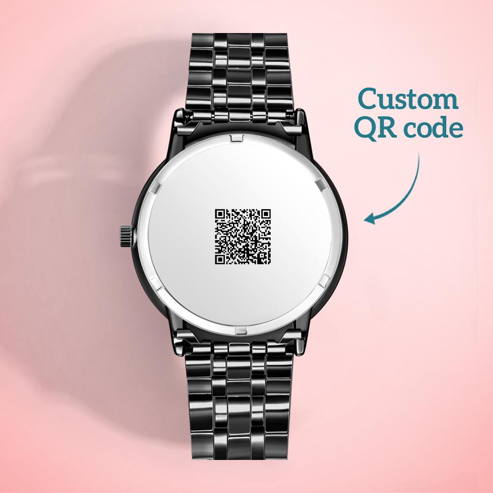 Engraved Men's Black Alloy Bracelet Photo Watch QR Code Watch 38mm Men's Gifts