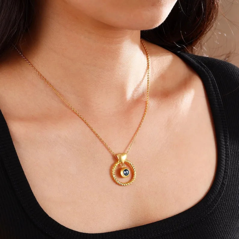 Custom Photo Projection Necklace Memorial Picture Jewelry Pet Family Photo Necklace Wedding Birthday Graduation Valentines Gift for Her