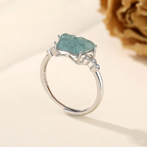 Natural Blue Water Jade Butterfly Ring For Women